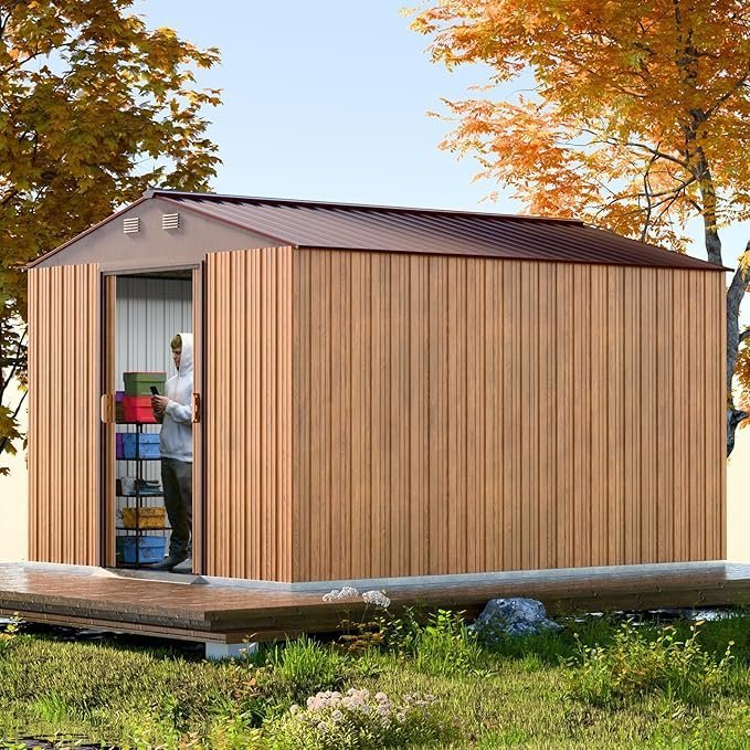 Metal Shed 8x10 FT - Steel Tool Storage with Sliding Door and Air Vents